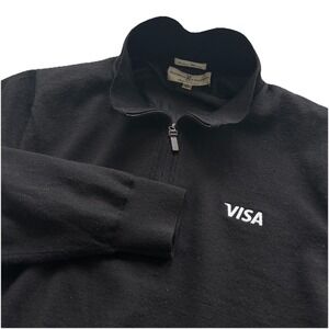 Fairway & Greene Lined Golf Sweater VISA Men L (44) Black Merino 1/4 Zip Pockets